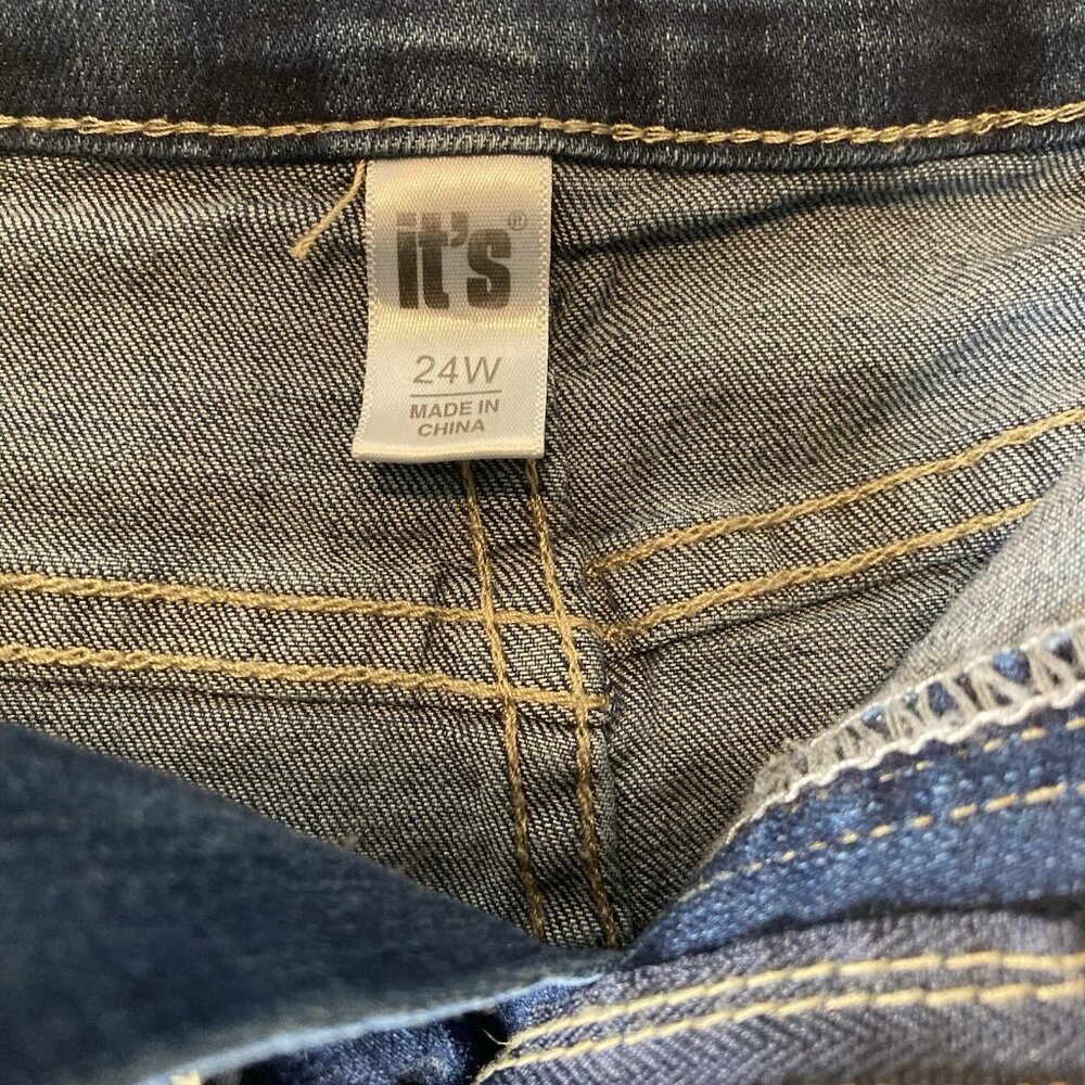 It's Blue Denim Destress Mini Skirt Women's Size 24W Pockets On Front And Back. - Picture 6 of 8